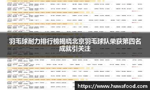 羽毛球耐力排行榜揭晓北京羽毛球队荣获第四名成就引关注